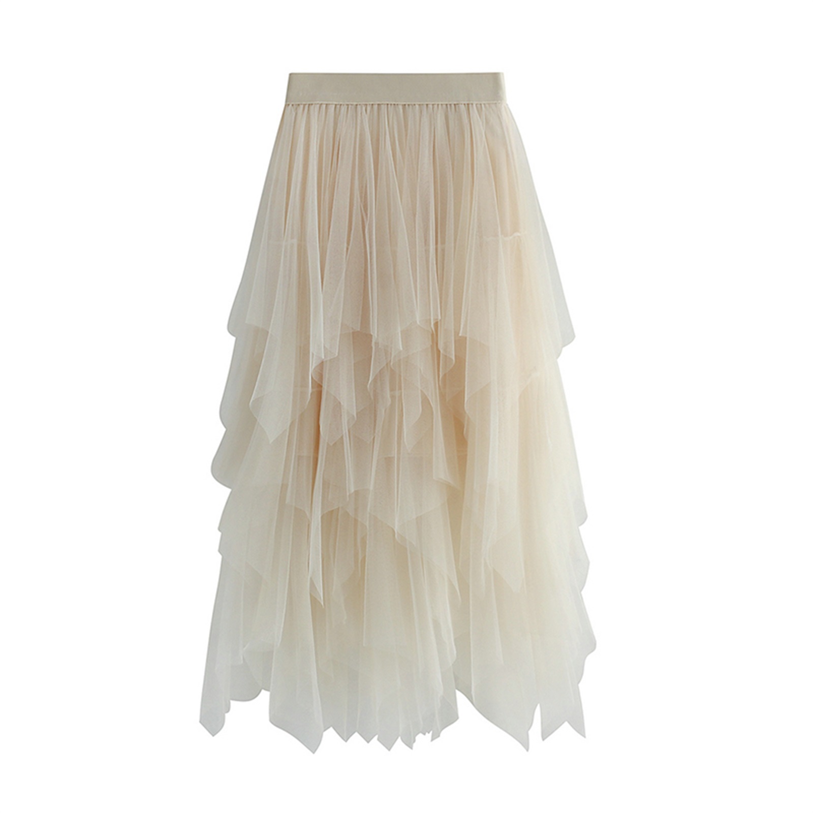 Solid Color Irregular High Waist Tulle Mesh Skirt Women Summer Party Petticoat Ball Gown Skirts: Beige