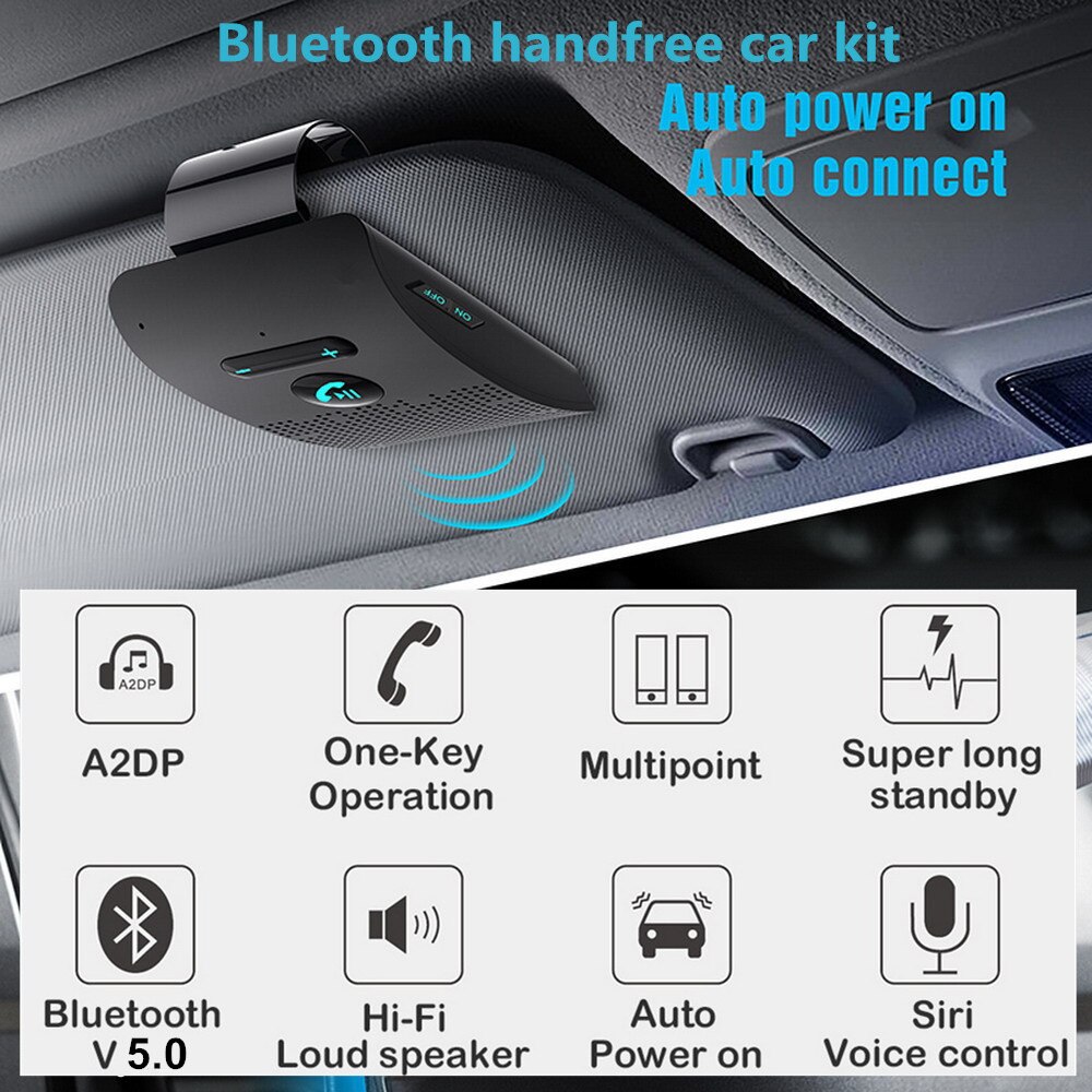 Sun visor Bluetooth 5.0 Handsfree Speaker Audio Kit Wireless Music Adapter Loudspeaker Support Siri Voice Control for IPhone