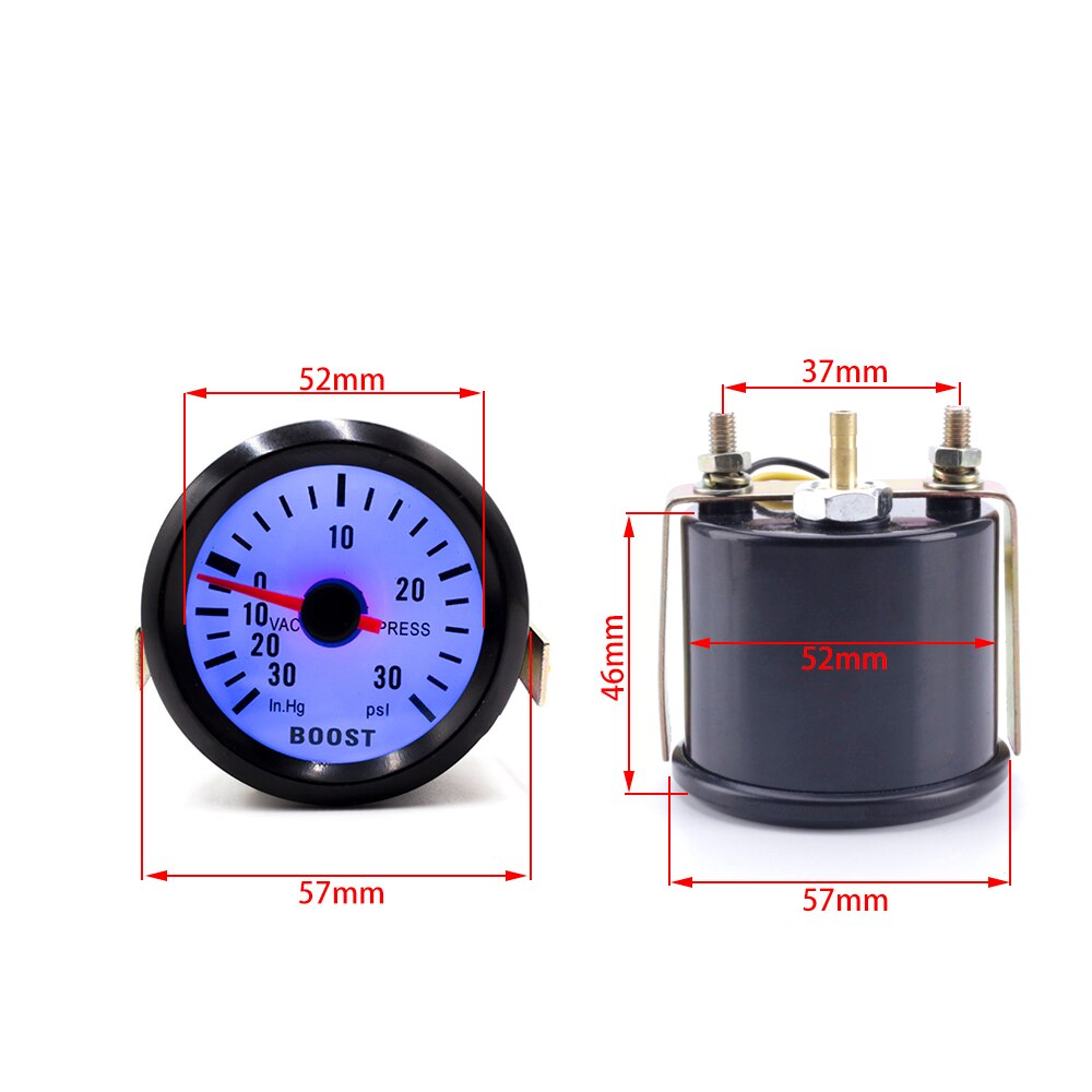 YOMI 2&quot;52mm 12V Mechanical Car Turbo Boost Gauge -30~30PSI Black Turbo Boost Meter Blue LED Auto Car Gauge Meter