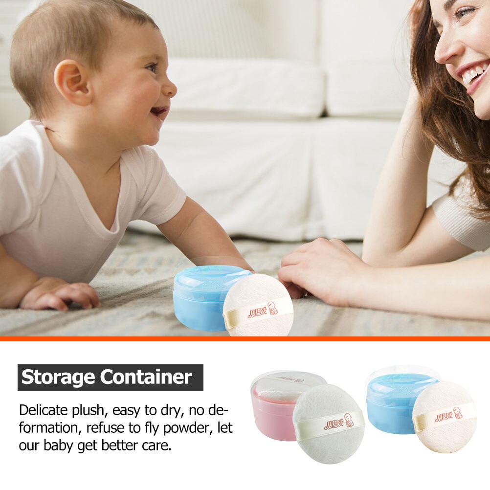 2Pcs After Bath Baby Powder Puff with Box Baby Infant Body Talcum Storage Boxes