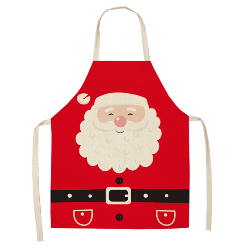 Tablier de noël pour adultes | Motif de père noël, joyeux noël pour enfants, bavoir en coton et en lin, accessoire de cuisine, outils de nettoyage pour la maison: WQ0064-5 / 68x55cm