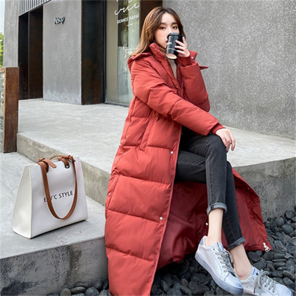 Chaqueta acolchada de plumón para mujer, chaqueta holgada larga por encima de la rodilla, versión coreana, gruesa, H552,