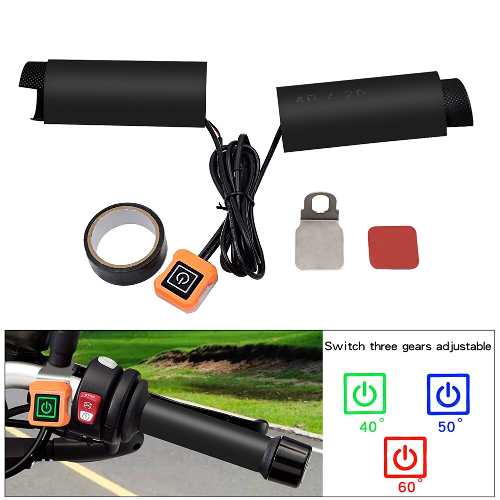 12V Motor Elektrische Verwarmde Grips Pads + Hittebestendige Tape + Hittebestendige Cover Verwarming Handvat Kit Motorbike Stuur verwarmde