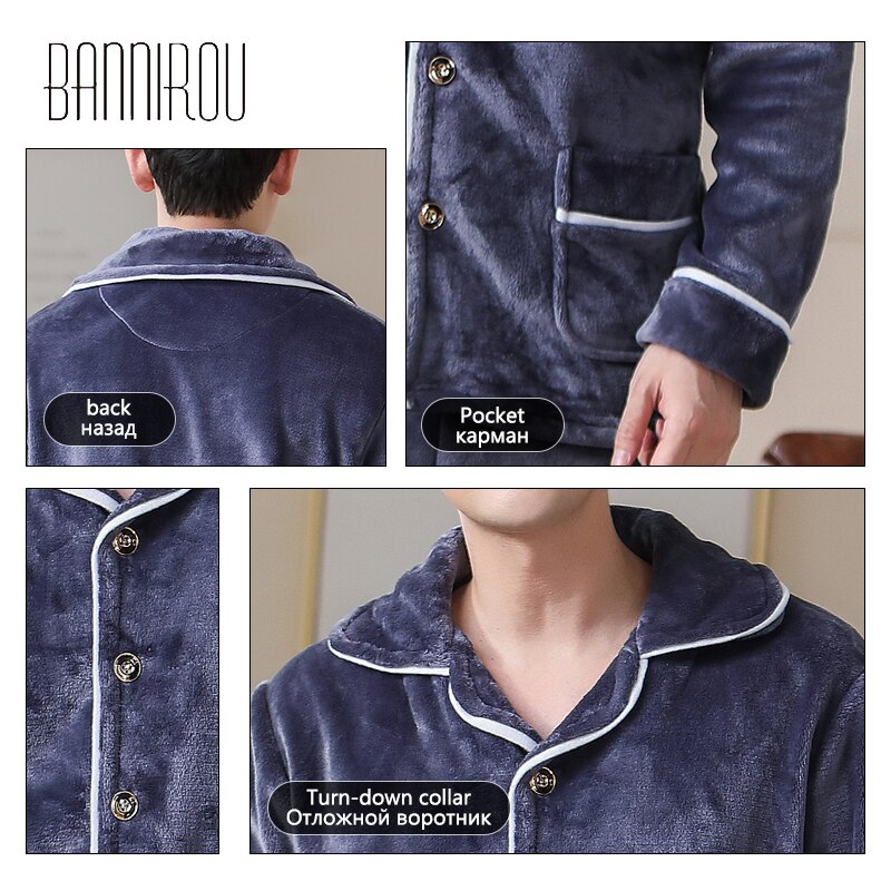 Bannirou pyjama's voor mannen, set nachtkleding, 100%  fluwelen warme pyjama's, winterpakken, nachtkleding voor mannen, huiskleding