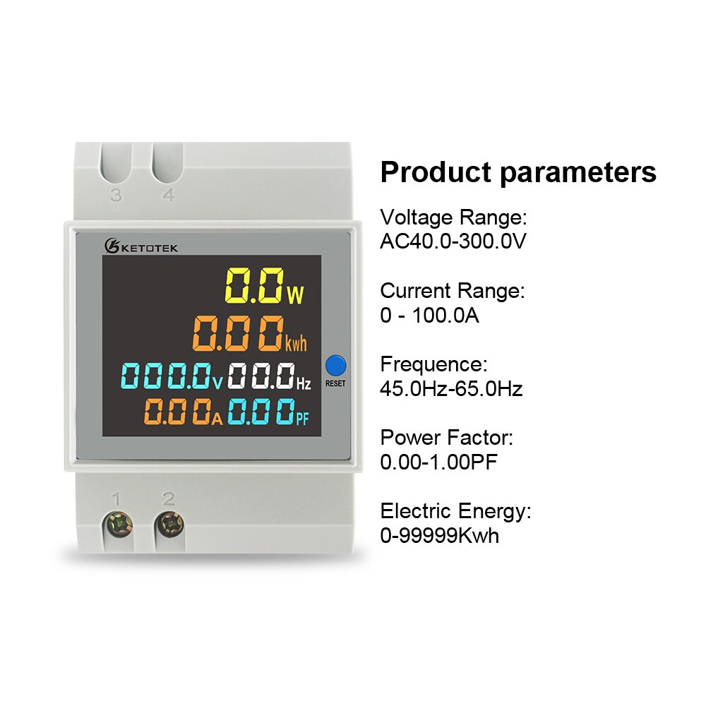 Din-Rail Ac Monitor Wattmeter Led Actieve Power Factor Elektrische Energie Meter Voltmeter Amperemeter Ac 80-300V 250-450V 0-100.0A