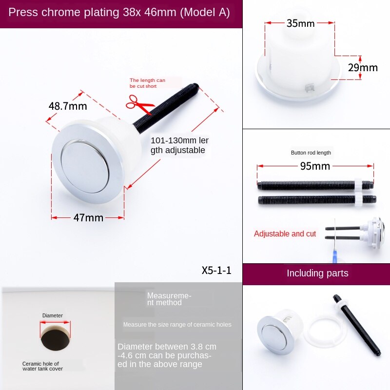 Toilet Cover Button Accessories Single and Double Button Round Old Fashioned Toilet Tank Cover Button Switch Universal: A chrome single butt