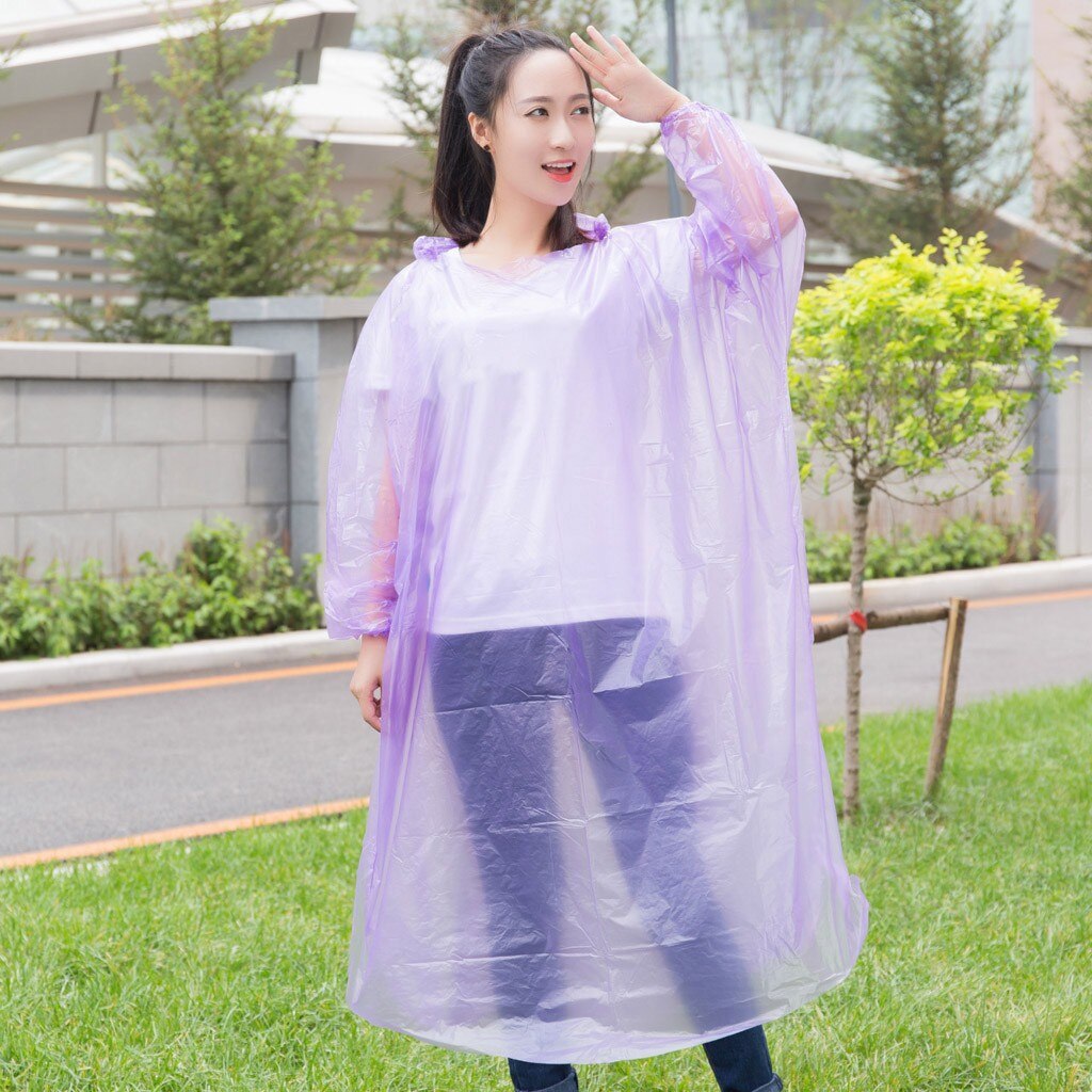 Chubasquero desechable para adulto, impermeable de emergencia para motocicleta, estilo largo, Poncho de senderismo, chaqueta de lluvia ambiental, 1 ud.: Purple