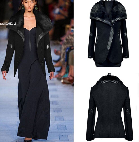 Kvinders pelskrave tyk varm lynlåsjakke trench windbreaker parka outwear vinterfrakke kvinder ulden frakke varme overfrakker jakke