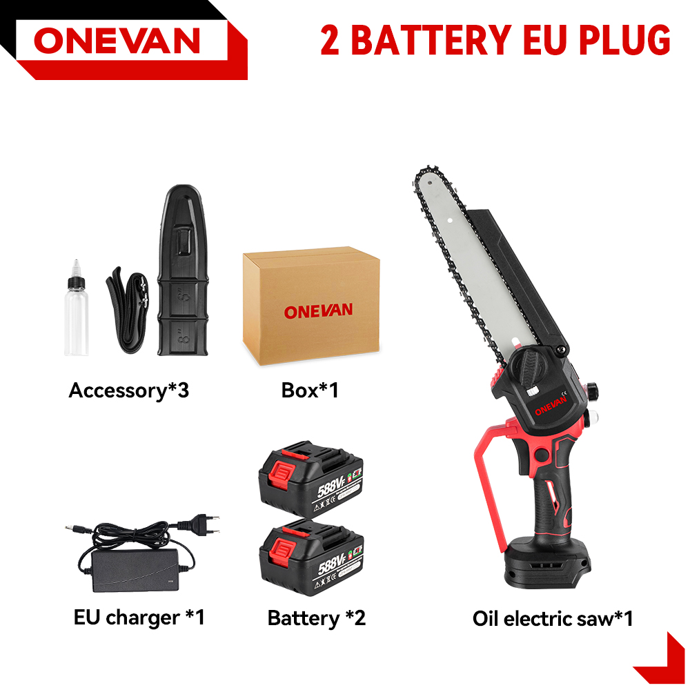 ONEVAN Bürstenlose 8-Zoll-Elektrosäge, automatischer Öler, tragbare Garten-Beschneidungskettensäge, Holzbearbeitungswerkzeug für Makita 18 V-Batterie