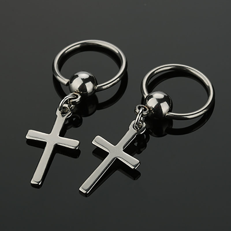 1 Pairs Hip-Hop Cross Earrings Stainless Steel Dangle Earring for Men Boy Punk Male Jewelry: Silver