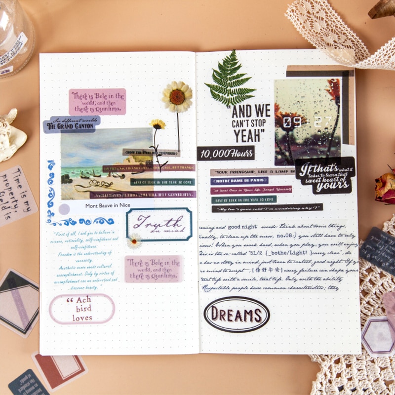 100 stk/posere årgang skrivbar engelsk stikkord kule tidsskrift dekorative washi klistremerker scrapbooking pinne etikett dagbok album klistremerker