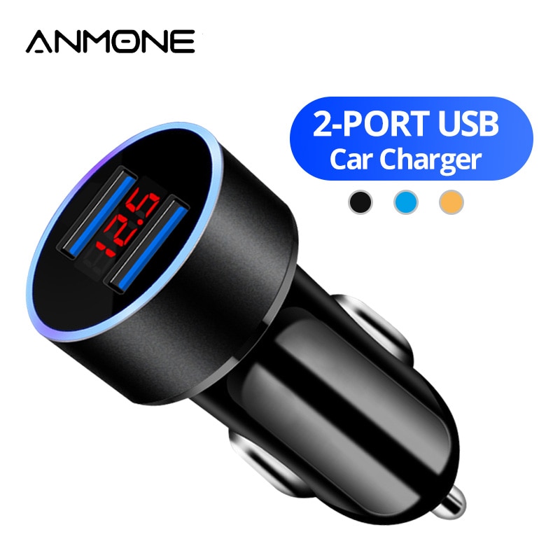 Anmone 2 Port Usb Auto Telefoon Oplader Voor Mobiele Telefoons Universele Micro Type C Usb Adapter Led Display Auto Snelle opladen