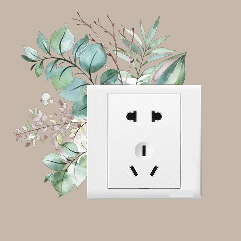 Pegatinas decorativas de pared con hojas de flores, luz para enchufes, interruptores, vinilo, decoración para sala de estar, jóvenes, niños, bonitos enchufes: KG181
