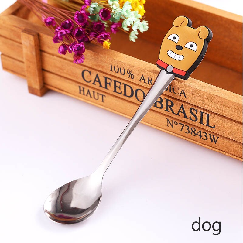 Cuchara infantil de dibujos animados portátil de acero inoxidable, cucharas de café, té, accesorios para cubiertos de bebé, accesorios de cocina, 2 uds.: dog
