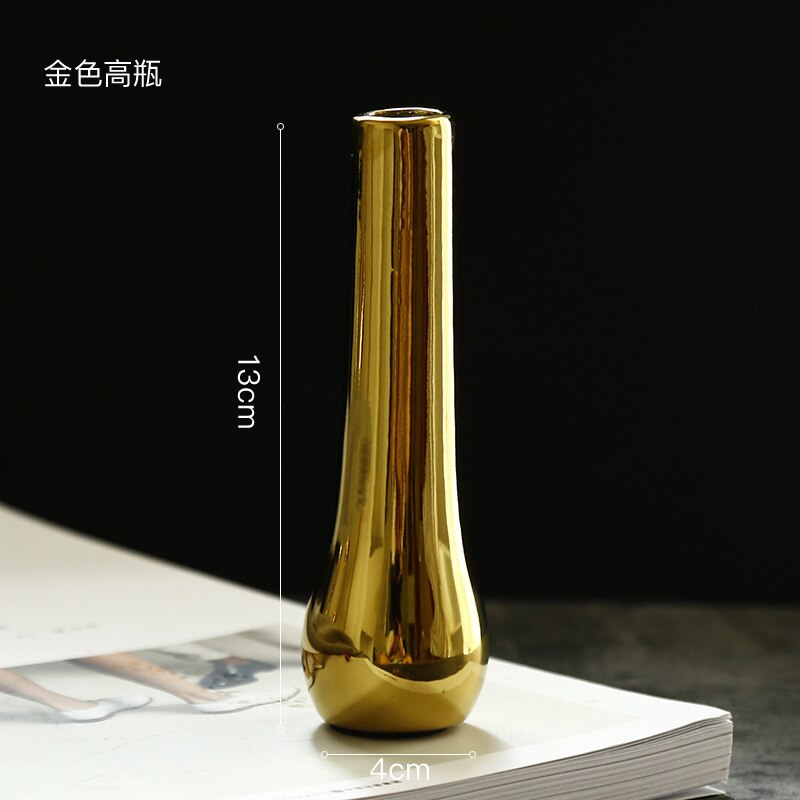 Luxe Gold Charger Keramische Vaas Gedroogde Bloem Kleine Fles Tafel Decoratie Regelen Bloemen Film Rekwisieten Nodic: Mini high bottle