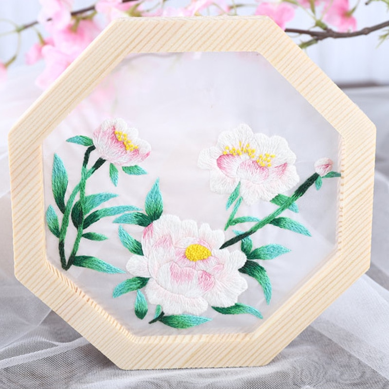 Kinesiska blommor mönster broderi kit med träram diy korsstygn set handgjorda hantverk sömnad målarmaterial paket