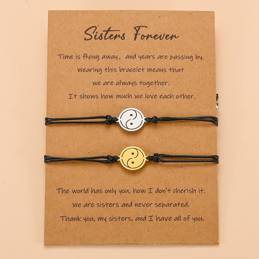 3er -set freundschaftsarmbänder aus edelstahl mit stern, mond und herz, inklusive karte (beste freundin, brautjungfer): Taichi gold silber