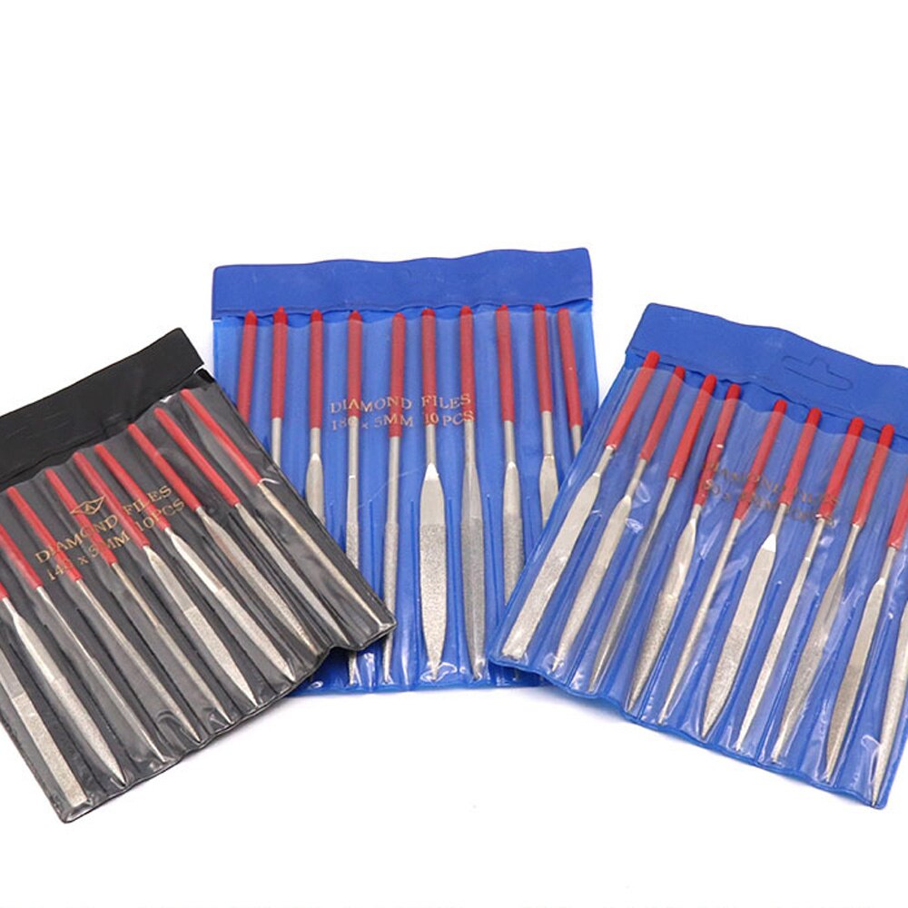 10Pcs Mini Files Titanium Diamond Coating Needle Flat File Set Metal Working Craft Polished Tools
