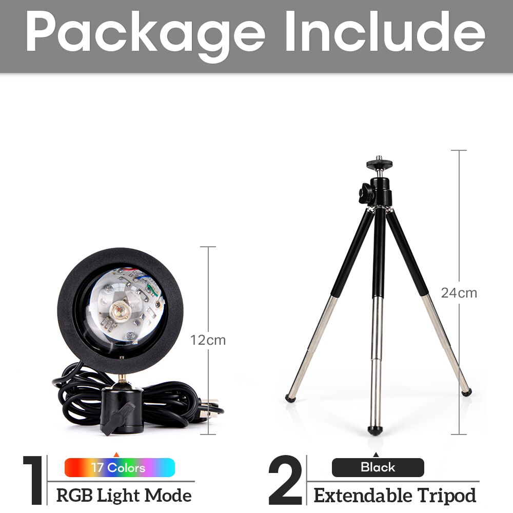 USB Sunset Lamp Rainbow Set For Bedroom Home Tiktok Led Atmosphere Decoration Night Light With Tripod Photographic Lighting: RGB light-24cmStand