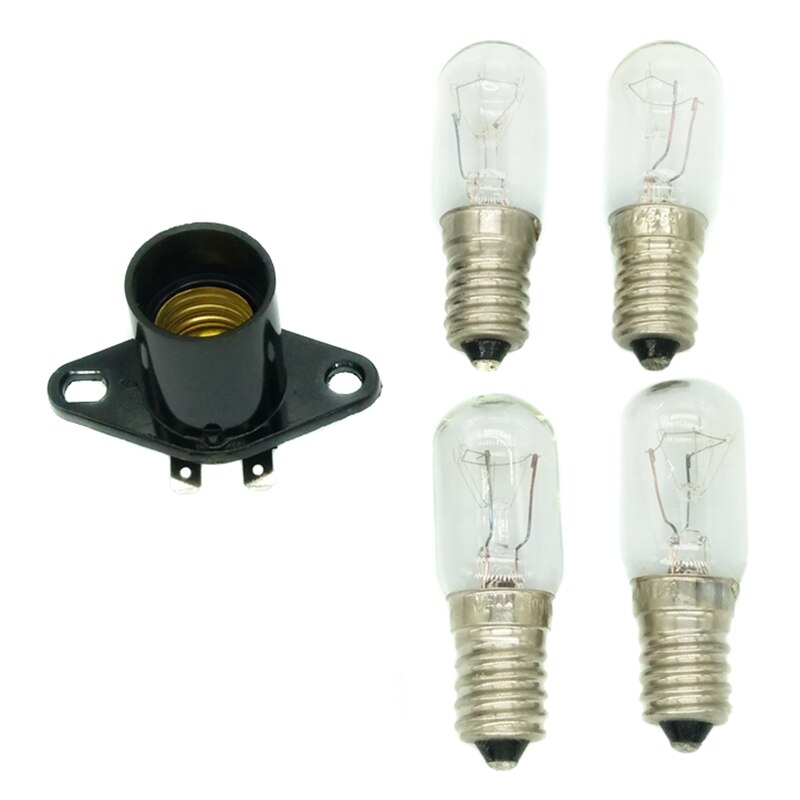Adaptador de soporte de lámpara Led E14, piezas de horno microondas de luz de 220V, 15W, 4cm de ancho, pie curvado, resistente a altas temperaturas, 5 uds.