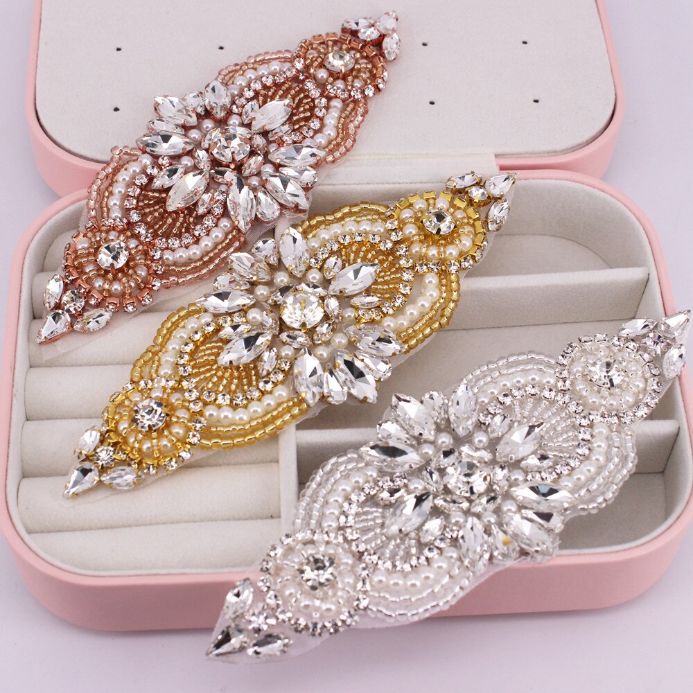1 stuk gouden applicaties met strass steentjes voor bruiloftsriemen, schoenen, haar, hoeden, sieraden, doe-het-zelf naaien op applicaties met strass steentjes voor bruidsaccessoires