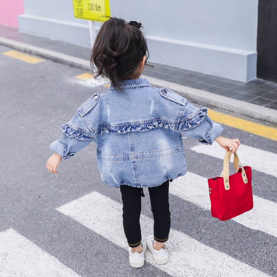 Meisjes Jas Ruches Meisje Denim Jacekt Jas Kinderen Lente Herfst Jas Kinderen Casual Stijl Baby Meisje Kleding