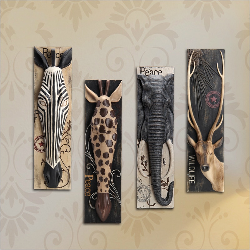 Europese stijl dier hoofd opknoping hanger bar muurschildering Kamer Decor stereo creatieve achtergrond Elanden Olifant Giraffe zebra Mooie