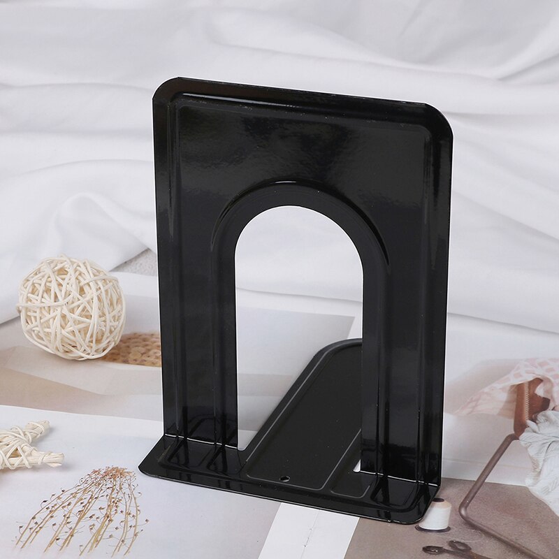Sujetalibros metálico de estilo sencillo, soporte para libros en forma de L, organizador de escritorio, soporte para libros, papelería escolar, suministros de oficina: Black