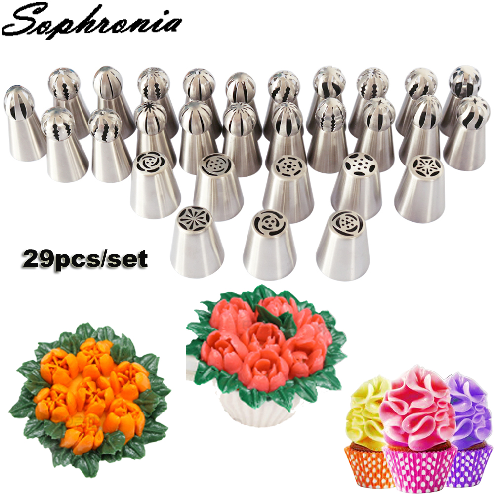 Sophronia 29 Stks/set Rvs Big Size Russische Tulp Nozzles Cake Decorating Piping Tips Cake Ballen Pastry Nozzles CS101