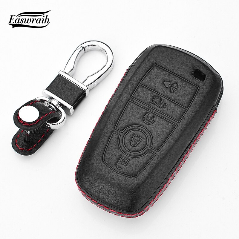 Car Leather Key Case Chain For Ford Mondeo Explorer Edge Expedition F-450 F-350 F150 Fusion Mustang Everest Lincoln 5 Buttons