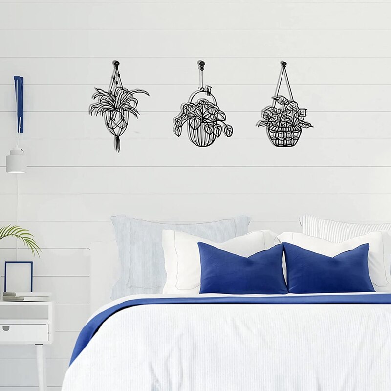 Set of 3 Black Metal Flowers Wall Decor Art,Metal Wall Decor for Living Room,Kitchen Wall Art Decor Metal Wall Sculpture