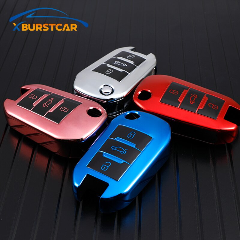 Custodia Portachiavi In TPU Per Citroen E Peugeot - Flip Key Grigia, Compatibile Con C4 Cactus E 308