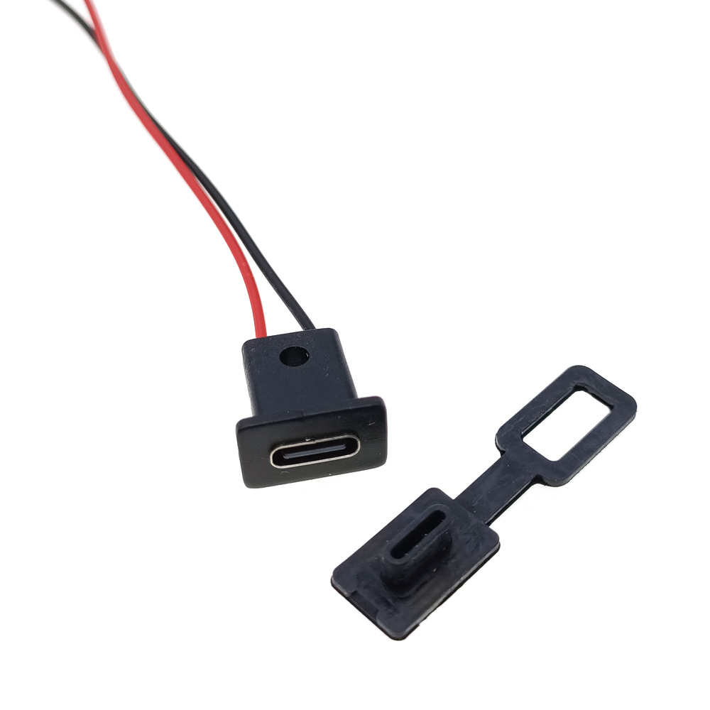 2- polig typ-c vattentät usb-kontakt direktkomprimering hona bas honuttag laddningsgränssnitt med svetstråd  zh1.5: Armégrön