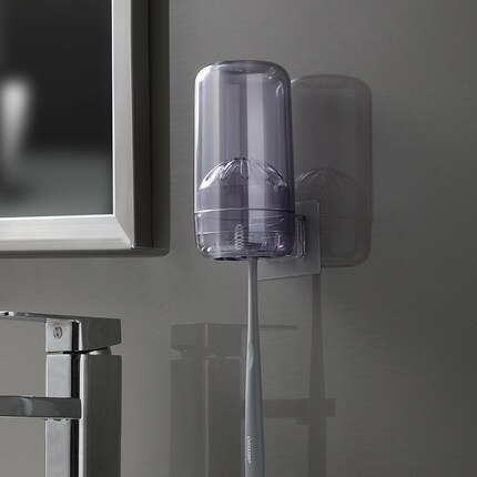 Cup With 3 Toothbrush Holder Toothpaste Shaver Shelf Plastic Wall Mounted Rack Fittings For Bathroom Accessories: Rack with Cup-purple