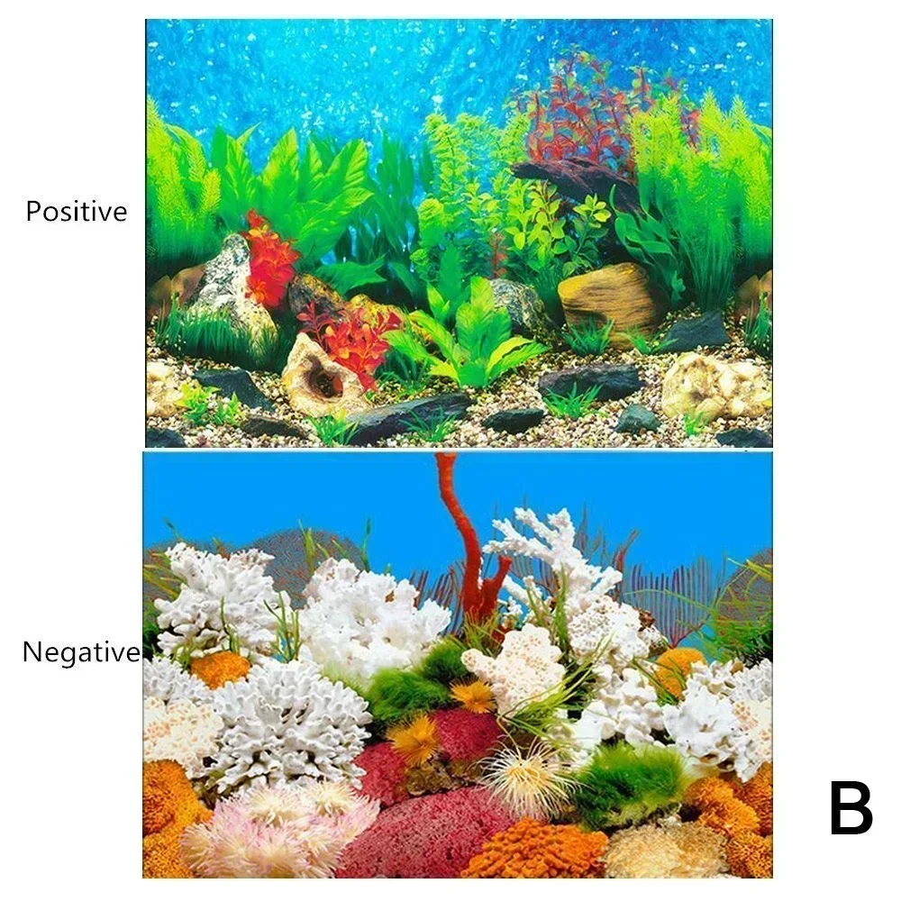 Décoration de fond d'aquarium avec plante océanique 3D, affiche d'autocollant précieux, peinture Aquas550Fish, accessoires d'aquarium: M / Encre bleu