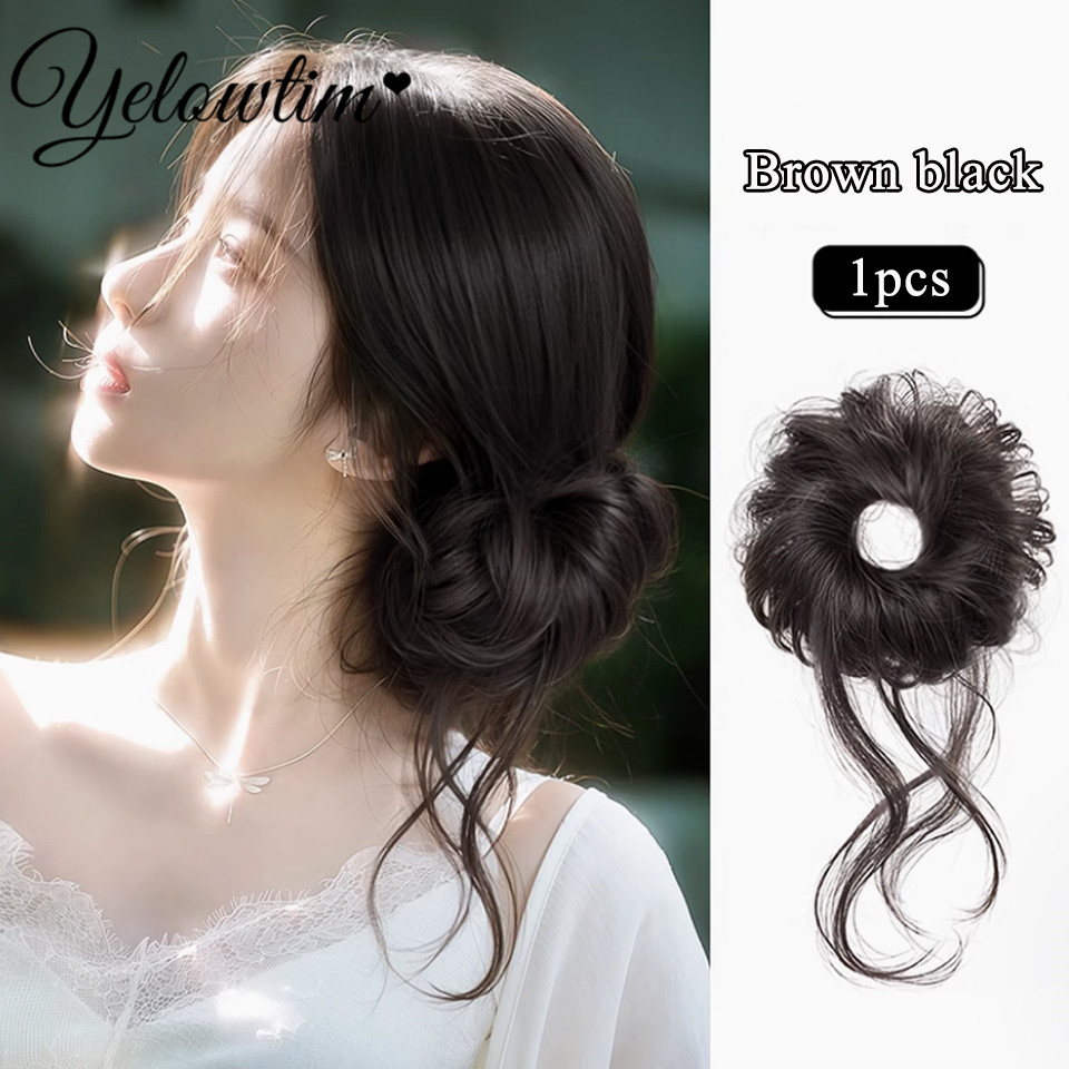 Coque pedaço de cabelo em linha reta chignon extensão mini faixa de borracha cabelo bun scrunchies sintético donut peruca acessório updo bun cabelo