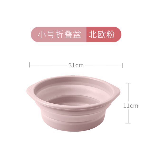 Household portable folding washbasin camping travel tourism outdoor folding basin bathroom wash basin: Pink-31cm-11-S