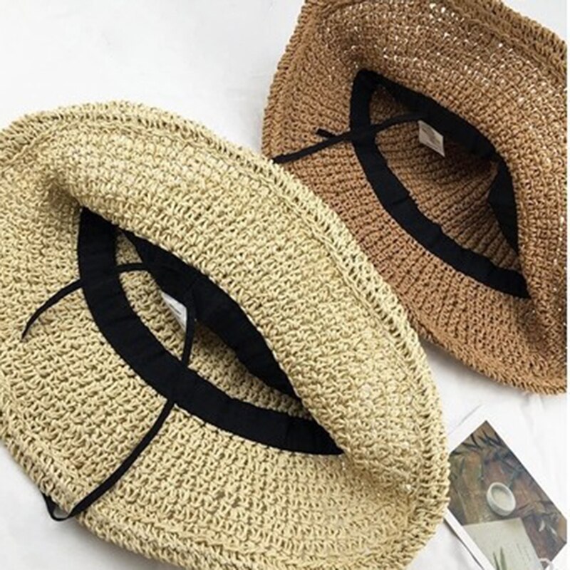 Kvindelig håndlavet solhat spandhætte bred kant kantbare halm hatte til kvinder sommer anti-uv strand hav kvindelige hatte