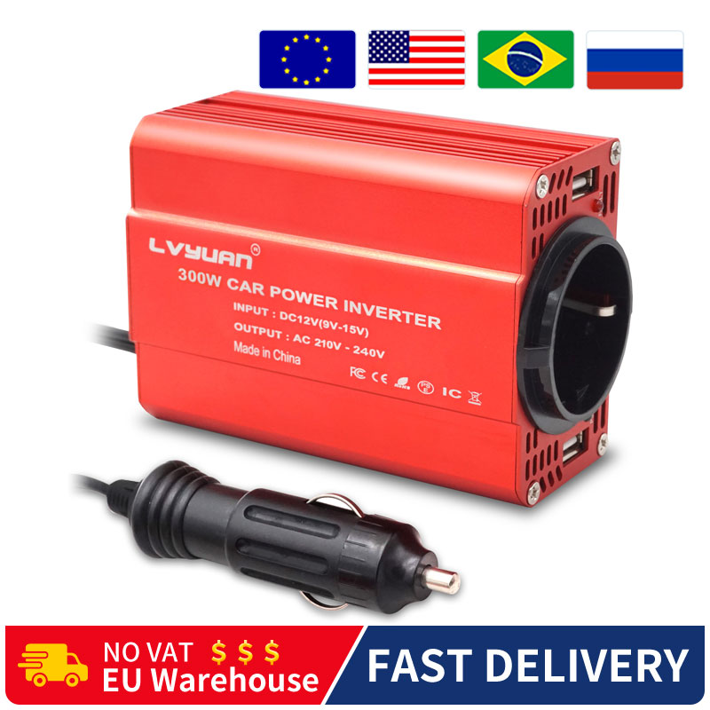 Dc 12v to 220v/110v ac auto-omvormers, 300w stroomomvormers, automatische transformator, us/un/eu-aansluiting, dubbele usb-autoadapter, dropsh