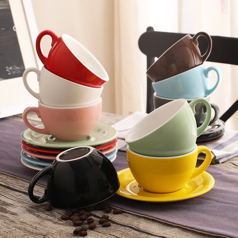 200ml Bunte Dicke Körper Neue Knochen China Cappuccino Tasse und Untertassen Keramik Kaffee Tasse Untertasse Latte Tasse Getränk