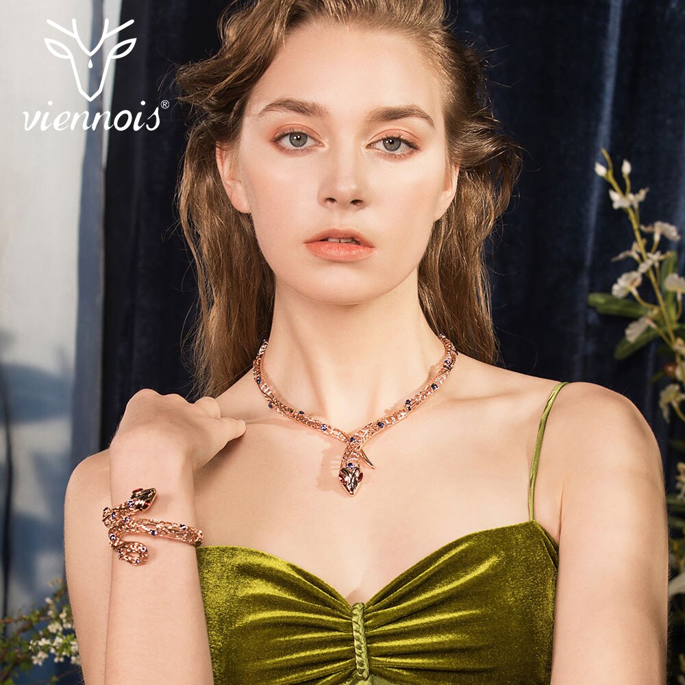 Viennois Snake Necklaces for Women Serpent Choker Necklaces Rose Gold Rhinestone Collar Necklace Bridal Wedding Jewelry