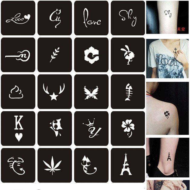 24 Pcs Airbrush Tattoo Stencil Vrouw Meisje Kids Tekening Sjabloon Leuke Kat Vlinder Henna Tattoo Stencil Glitter Tattoo Sjablonen