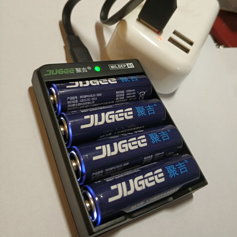 Jugee 4 Stuks 1.5 V 3000mWh Aa Oplaadbare Li-Polymer Li-Ion Lithium Polymeer Batterij + 1 Usb Charger