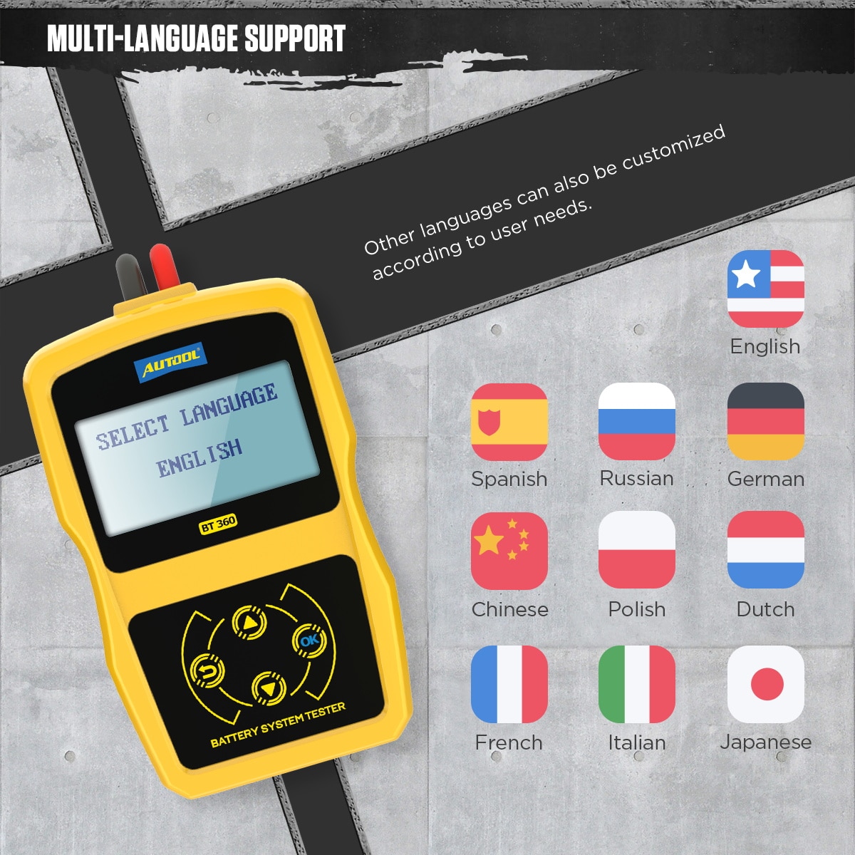 AUTOOL BT360 12V Car Battery Tester Cranking Charging Test nalyzer Digital Auto Automotive Diagnostic Batterys Analyze BT-360