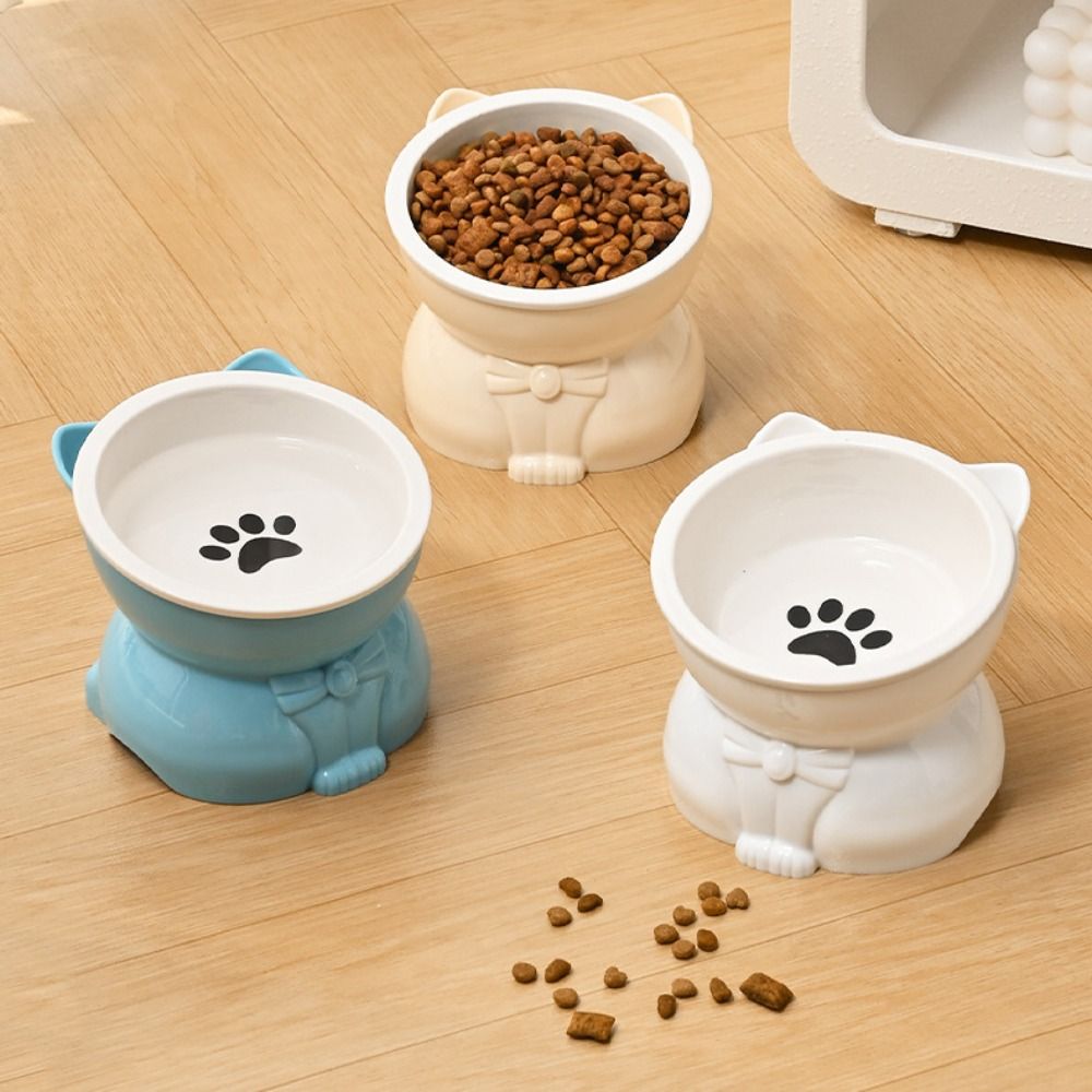 Pet Supplies Ceramic Cat Bowl Cute Pet High Foot Bowl Slanted Mouth Detachable Dog Food Feeding Basin Neck Protection