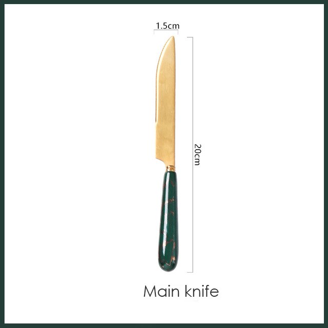 Zastawa stołowa do kuchni zestaw sztućców zestaw złotych sztućców zestaw sztućców ze stali nierdzewnej luksusowy nóż łyżka zestaw obiadowy Western Ceramics: green main knife