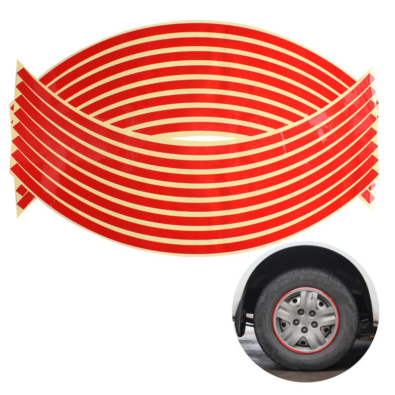 Tiras de 18 pulgadas para llanta de motocicleta, cinta reflectante para rueda, reflectante, reflectante, de seguridad vial, 16 unidades: Rojo
