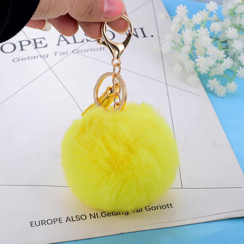Nøglering pels ball pom pom nøglering pompon kunstig kanin pels fluffy nøgleringe bil taske nøglering nips til kvinder dame: Kongeblå
