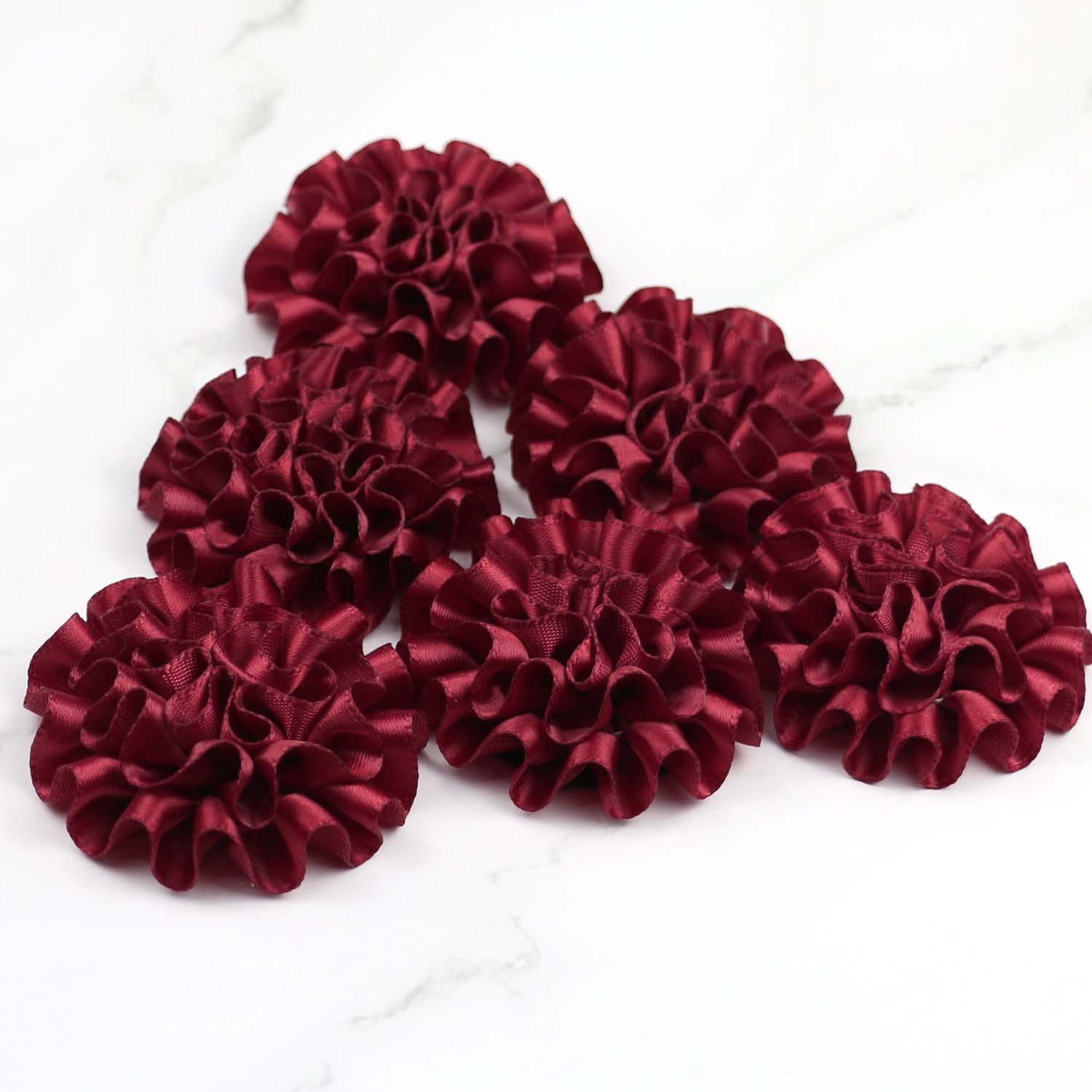 12PCS Burgundy DIY Flower Headbands Decorative Wedding Flowers Handmade Ribbon Flowers Women Satin Fabric Flower Appliques