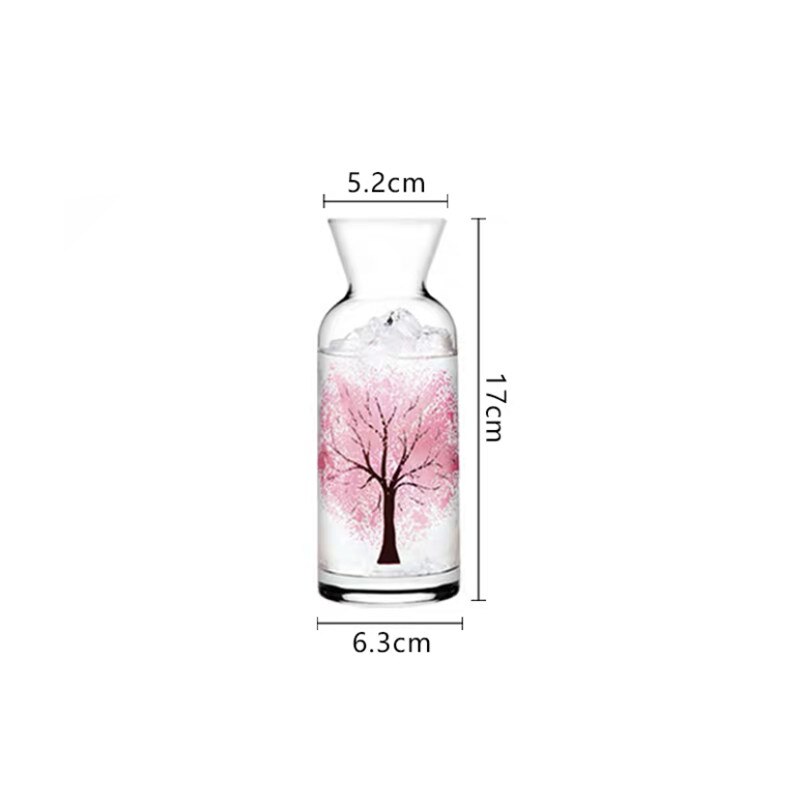 Taza de agua de flor de cerezo que cambia de Color de vidrio nórdico, botella de jugo de leche creativa resistente al calor, taza de té transparente, artículos para beber: S without lid